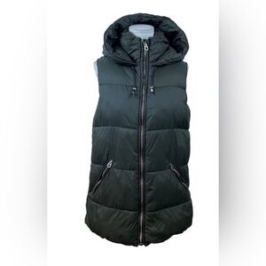 Zara Black Quilted Vest with Hood
